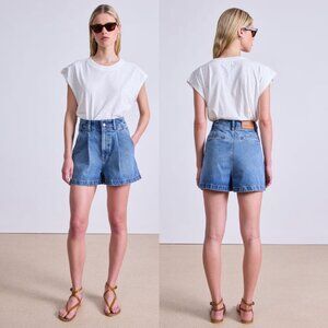 Apiece Apart Women's Bari Jean High Waist Denim Shorts Size 26 Austin Wash
